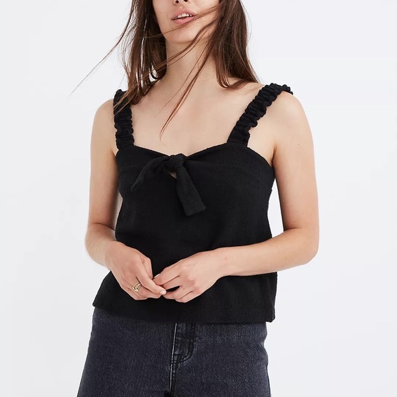 Madewell Tie Front Tank Top in Red - Picture 3 of 7